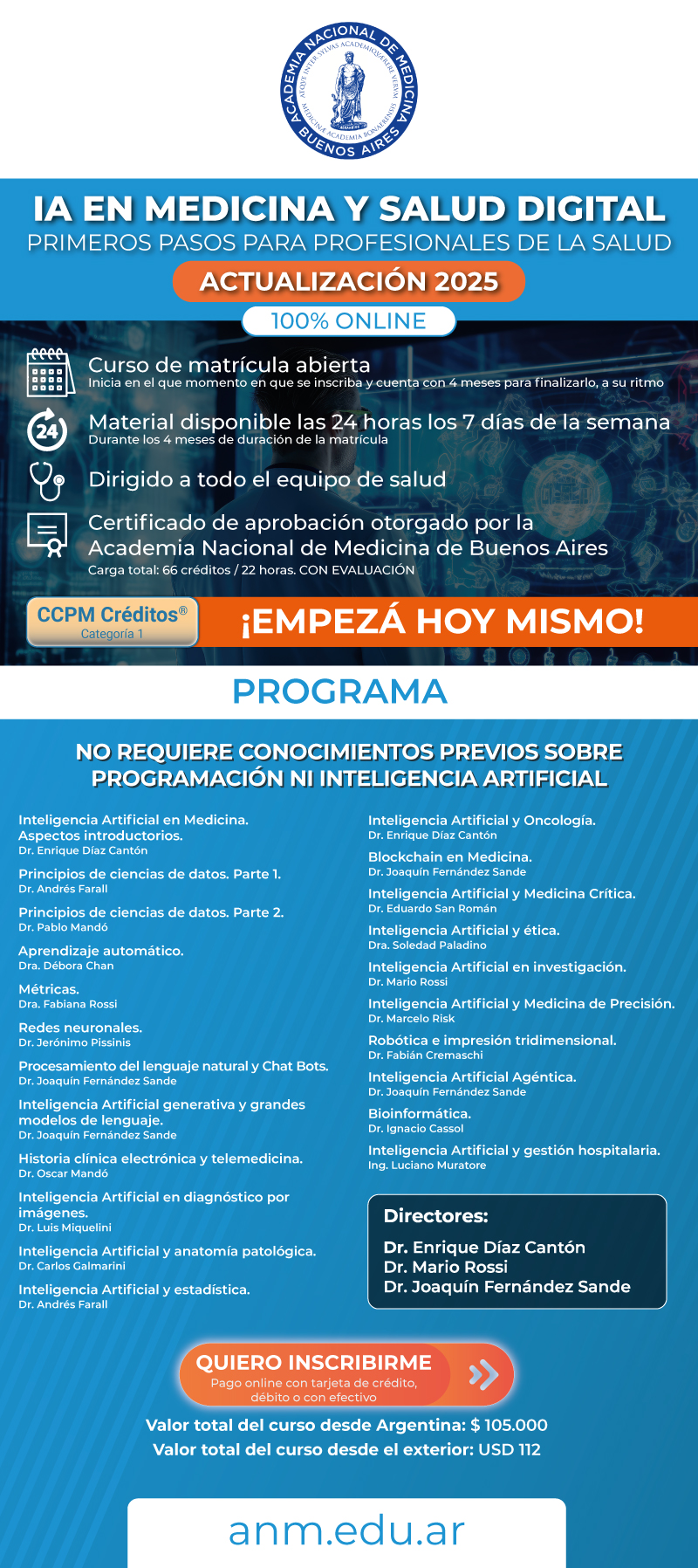 Actualización 2025 🔸 CURSO DE IA EN MEDICINA Y SALUD DIGITAL 💻 100% online y asincrónico