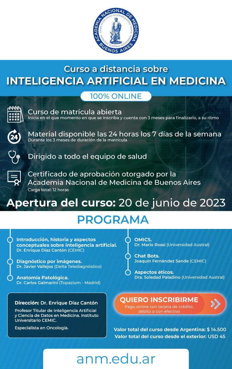 Curso a distancia sobre Inteligencia Artificial en Medicina
