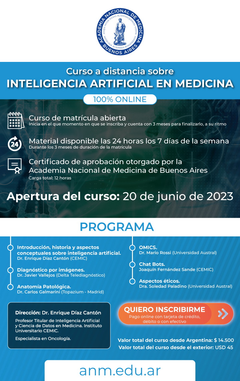 Curso a distancia sobre Inteligencia Artificial en Medicina