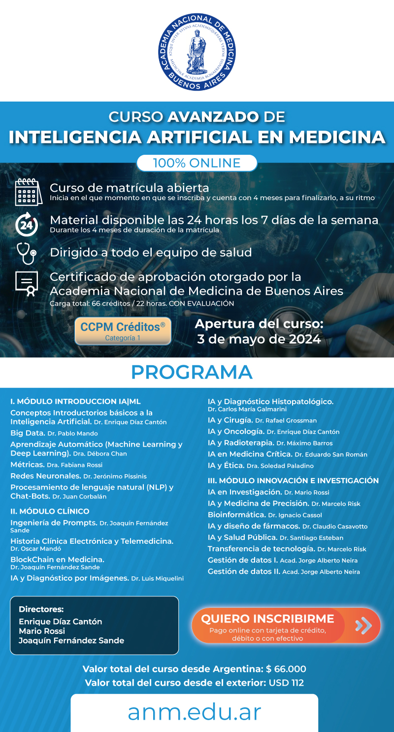 CURSO AVANZADO DE INTELIGENCIA ARTIFICIAL EN MEDICINA