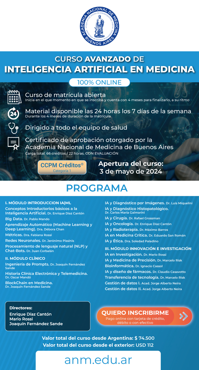 CURSO AVANZADO DE INTELIGENCIA ARTIFICIAL EN MEDICINA