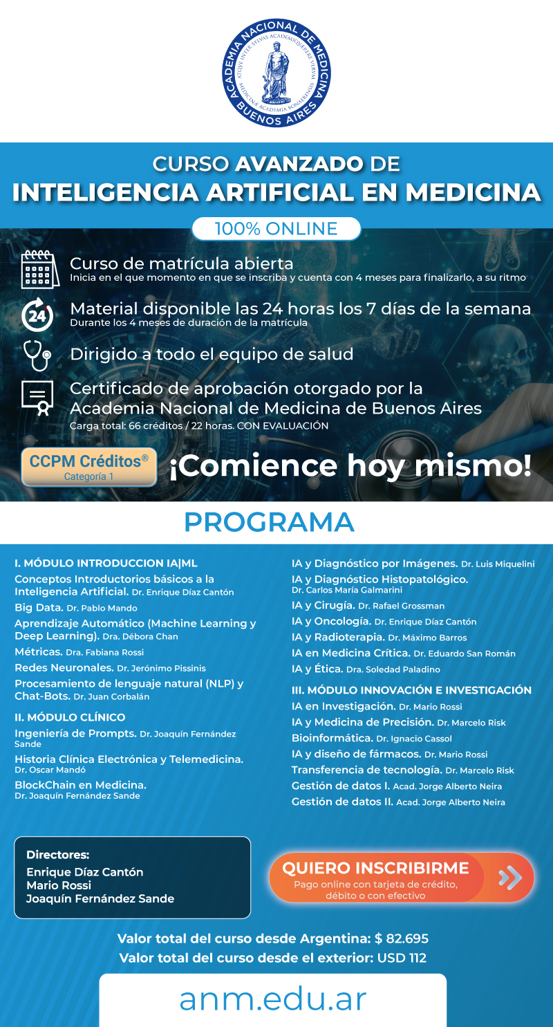 CURSO AVANZADO DE INTELIGENCIA ARTIFICIAL EN MEDICINA
