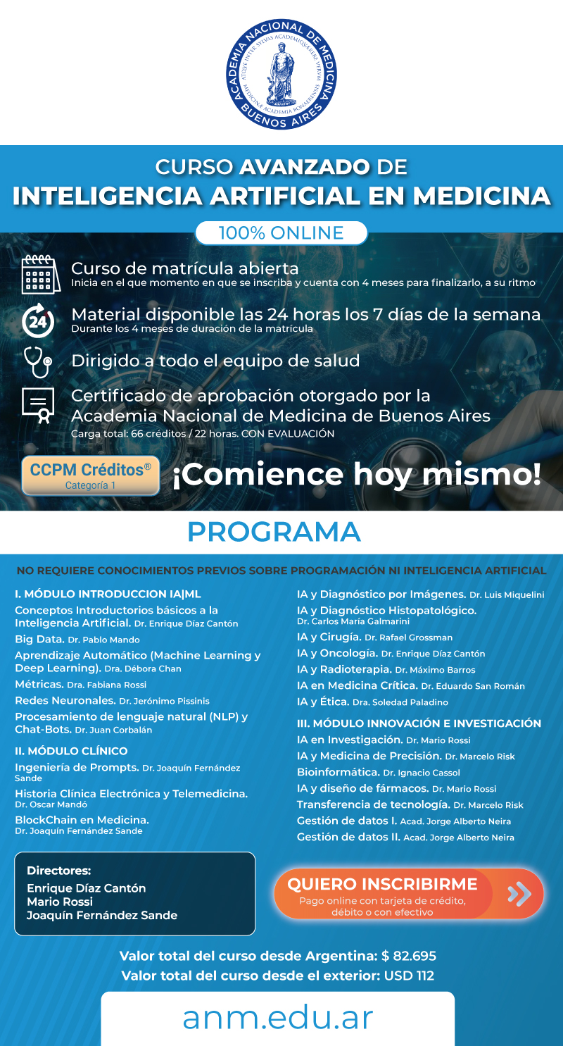 CURSO AVANZADO DE INTELIGENCIA ARTIFICIAL EN MEDICINA