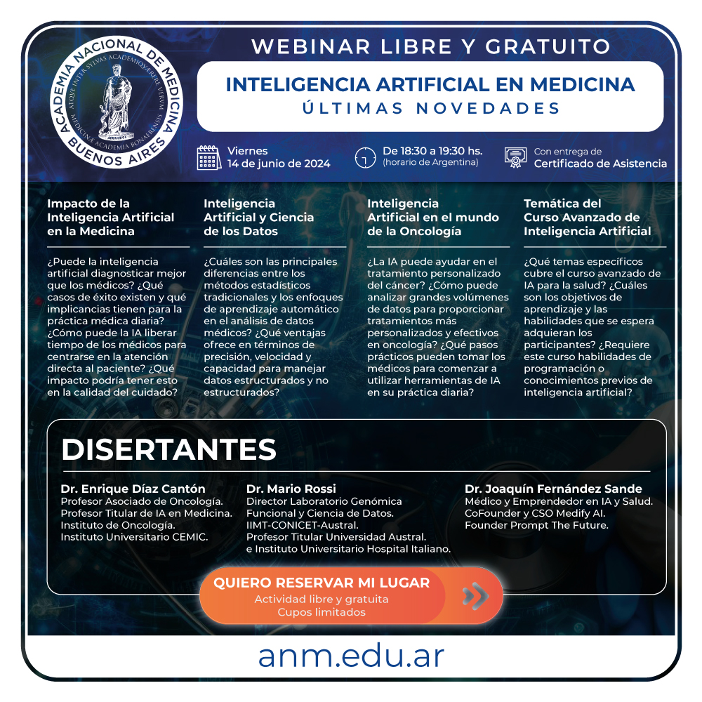 WEBINAR SOBRE IA EN MEDICINA - Libre y gratuito con registración