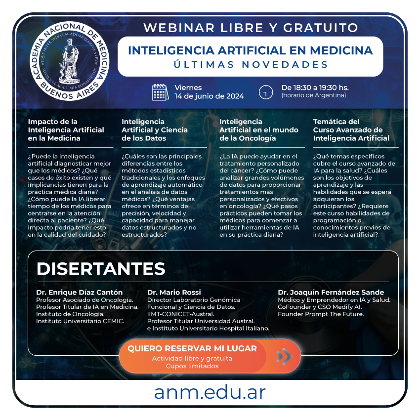 WEBINAR SOBRE IA EN MEDICINA - Libre y gratuito con registración