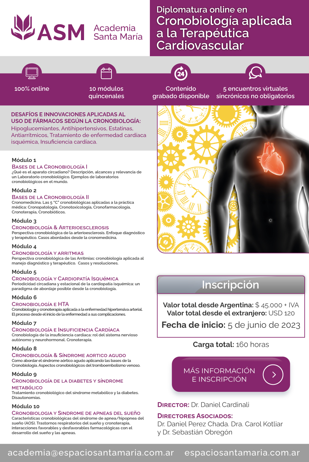 Diplomatura online en Cronobiología aplicada a la Terapéutica Cardiovascular